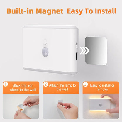 LED Night Light, USB Charging, Smart Motion Sensor, Color-Changing Ambient Lighting, Ideal for Living Room and Hallways