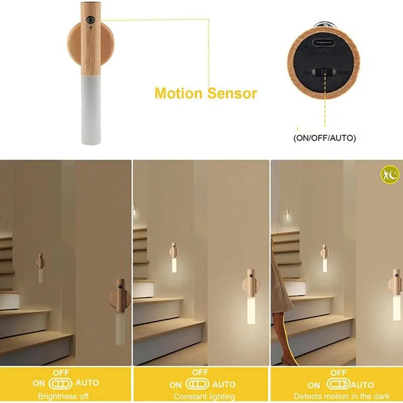 Motion sensor night light indoor LED rechargeable wall light bedroom corridor staircase kitchen cordless light magnetic