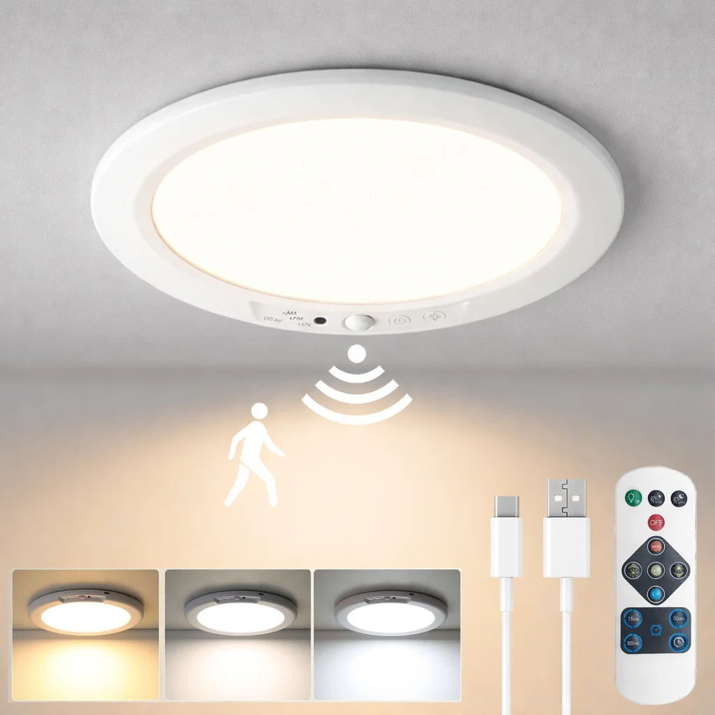 Motion Sensor Ceiling Light USB Type-C Rechargeable Magnetic Lamp Wireless Wall Lamp Remote LED Night Light For Kitchen Coatroom