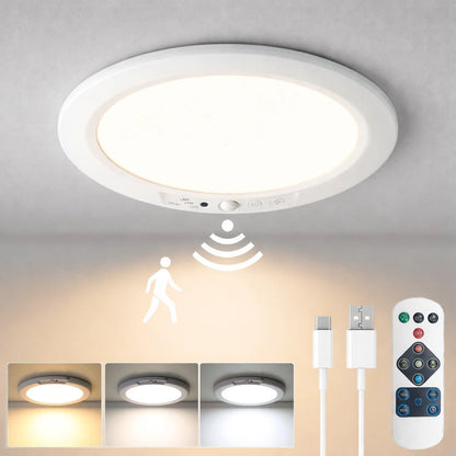 Motion Sensor Ceiling Light USB Type-C Rechargeable Magnetic Lamp Wireless Wall Lamp Remote LED Night Light For Kitchen Coatroom