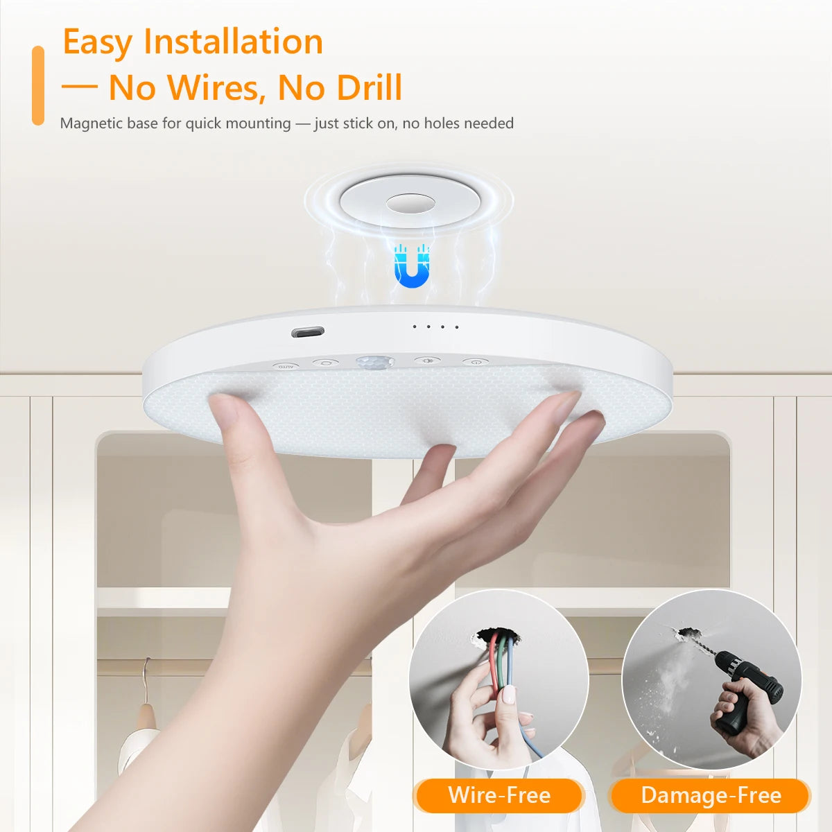 WILLED 8W Rechargeable Motion Sensor Ceiling Light with Remote 5000mAh battery Magnetic LED for Shower Garage Hallway Closet