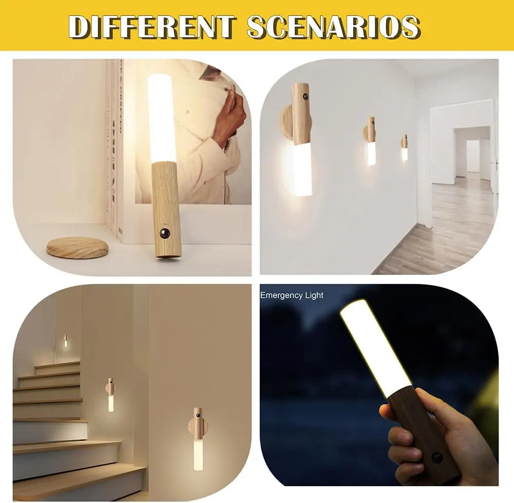 Motion sensor night light indoor LED rechargeable wall light bedroom corridor staircase kitchen cordless light magnetic